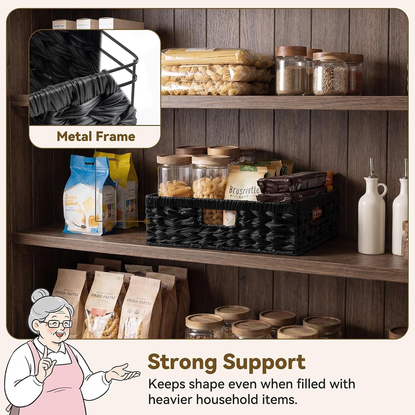 GRANNY SAYS Wicker Storage Baskets for Shelves, Water Hyacinth Basket with Scalloped Edge, Storage Wicker Baskets for Pantry, Large, 2-Pack