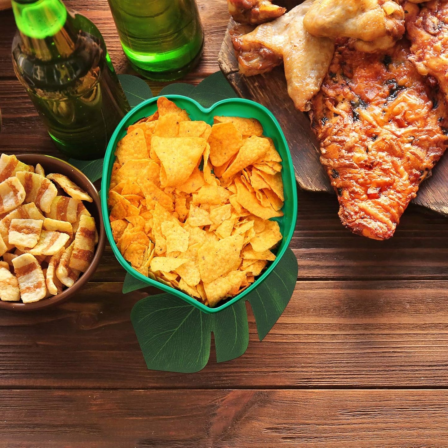 Zopeal 12 Pieces Palm Leaf Plates Hawaii Style Snack Tray Reusable Cookies Candy Dip Palm Leaf Serving Platter Green Plastic Food Tray Luau Party Plates for Jungle Safari Tropical Birthday Supplies