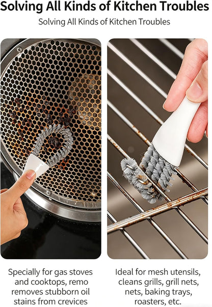 2 Pack Grill Cleaning Brush for BBQ Grill Grates, Kitchen Gap Cleaning Brush with Scraper, Detail Cleaning Tool for Stove Top, Sink, Oven Rack, Drain and Hard-to-Reach Areas