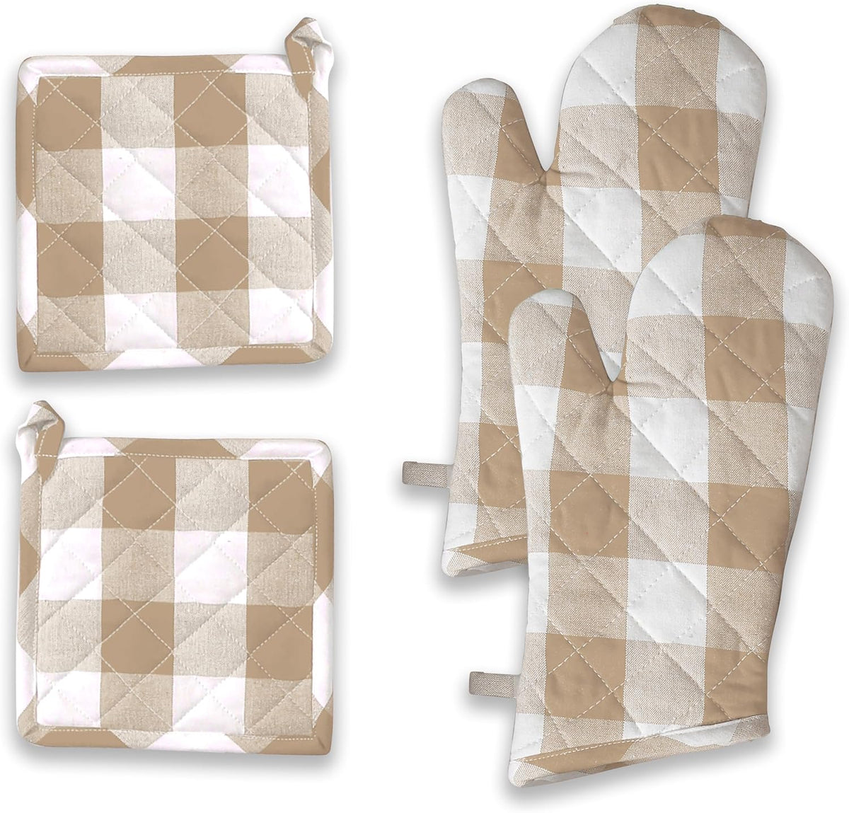 Oven Mitt (7"x13") & Pot Holder (8"x8") 100% Cotton Set of Heat Resistant Oven Gloves & Hot Pads for Gifts, BBQ, Cooking, Baking, Thanksgiving - Mustard Yellow