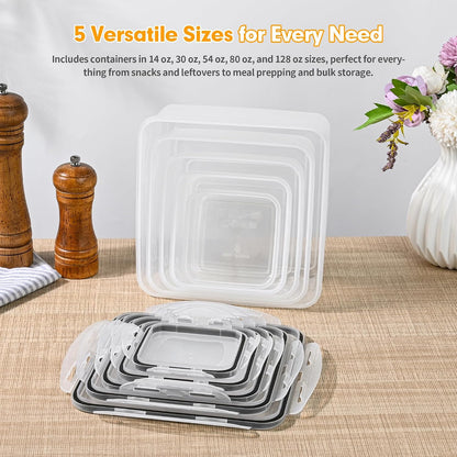 CLWVPCOT 5 Pack Large Food Storage Containers with Leak-Proof Lids, Stackable Kitchen Storage Bowls Sets (14/30/54/80/128 oz), Reusable Meal Prep Plastic Containers, BPA-Free, Dishwasher Safe