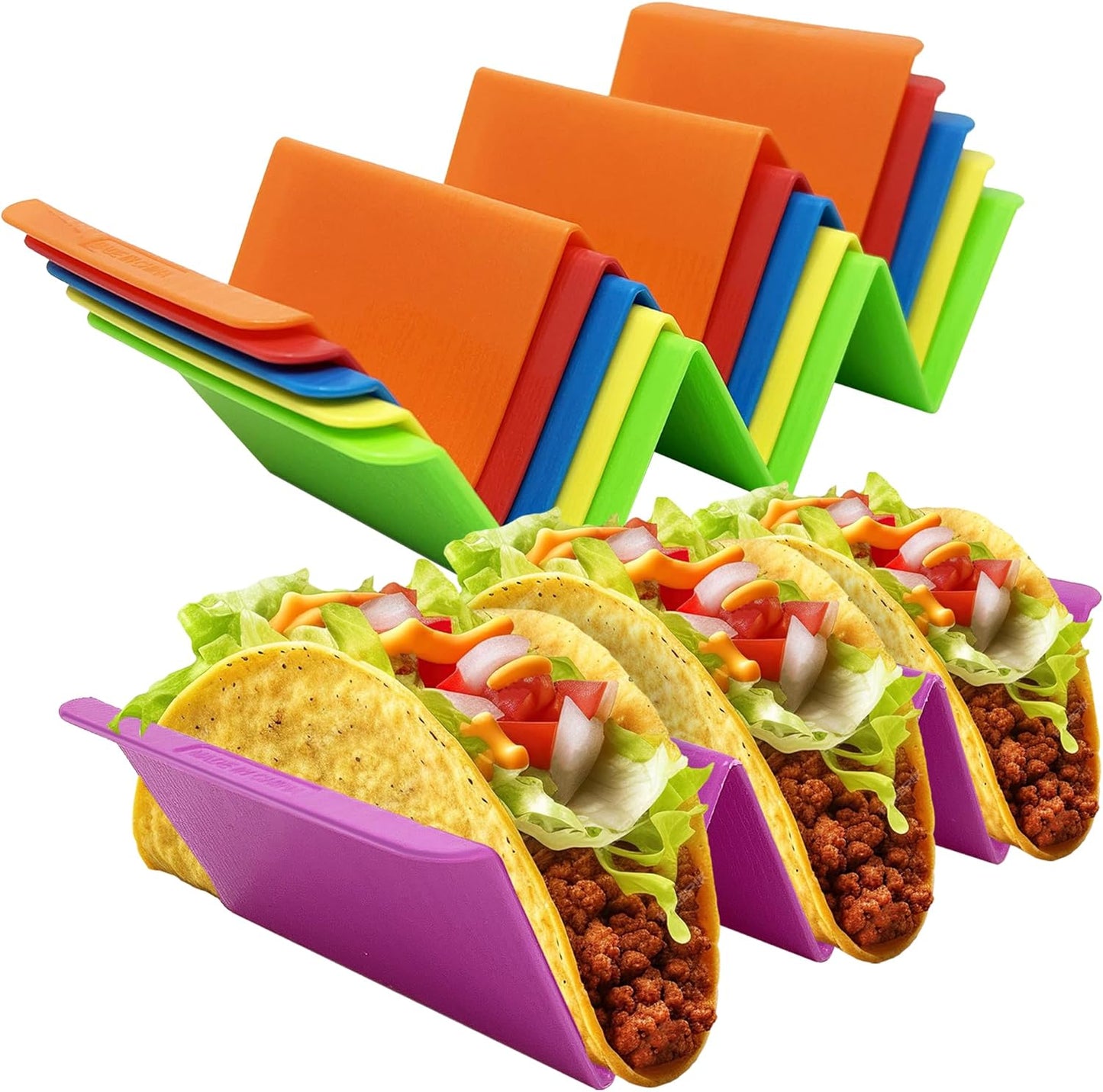 Kitchen Taco Holder Stand - 6 Packs (Extra Large) Non-Toxic, BPA Free, Dishwasher & Microwave Safe - Hold 3 Tacos, Hard Plastic Taco Rack, Party Serving Tray Set for Hard and Soft Shell Tacos Tortilla