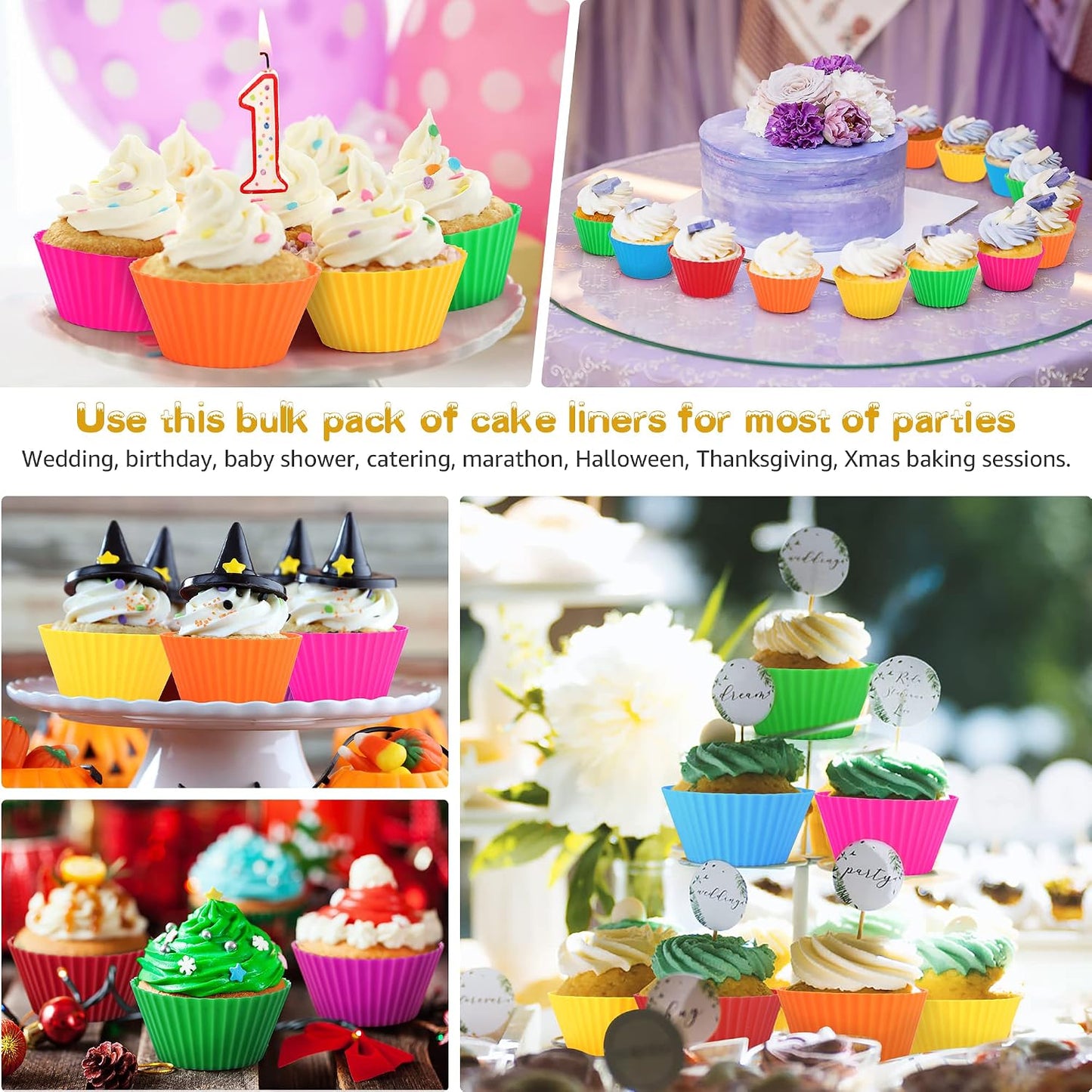 Silicone Cupcake Liners, Set of 36 Muffin Baking Cups, Nonstick Silicone Muffin Liners, Reusable No Stick Silicone Cupcake Molds, 2.75” Silicone Cupcake Baking Cups, mini Multicolored Bulk Pack