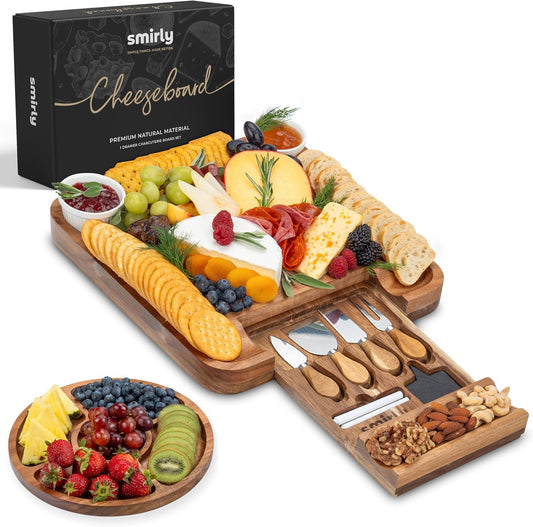 SMIRLY Charcuterie Large Bamboo Cheese Board Set for Serving - House Warming Gifts for New Home, Wedding, Bridal Shower & Birthday, for Women
