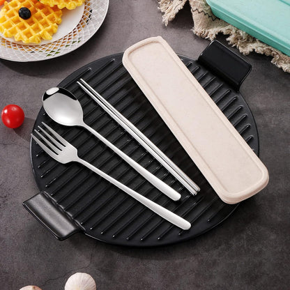 VANRA 4-Piece Portable Travel Utensils Set with Case 18/8 Stainless Steel Flatware Set Reusable Cutlery Set with Fork Spoon Knife Chopstick for Lunch Travel Camping School Work Picnic (Pink)