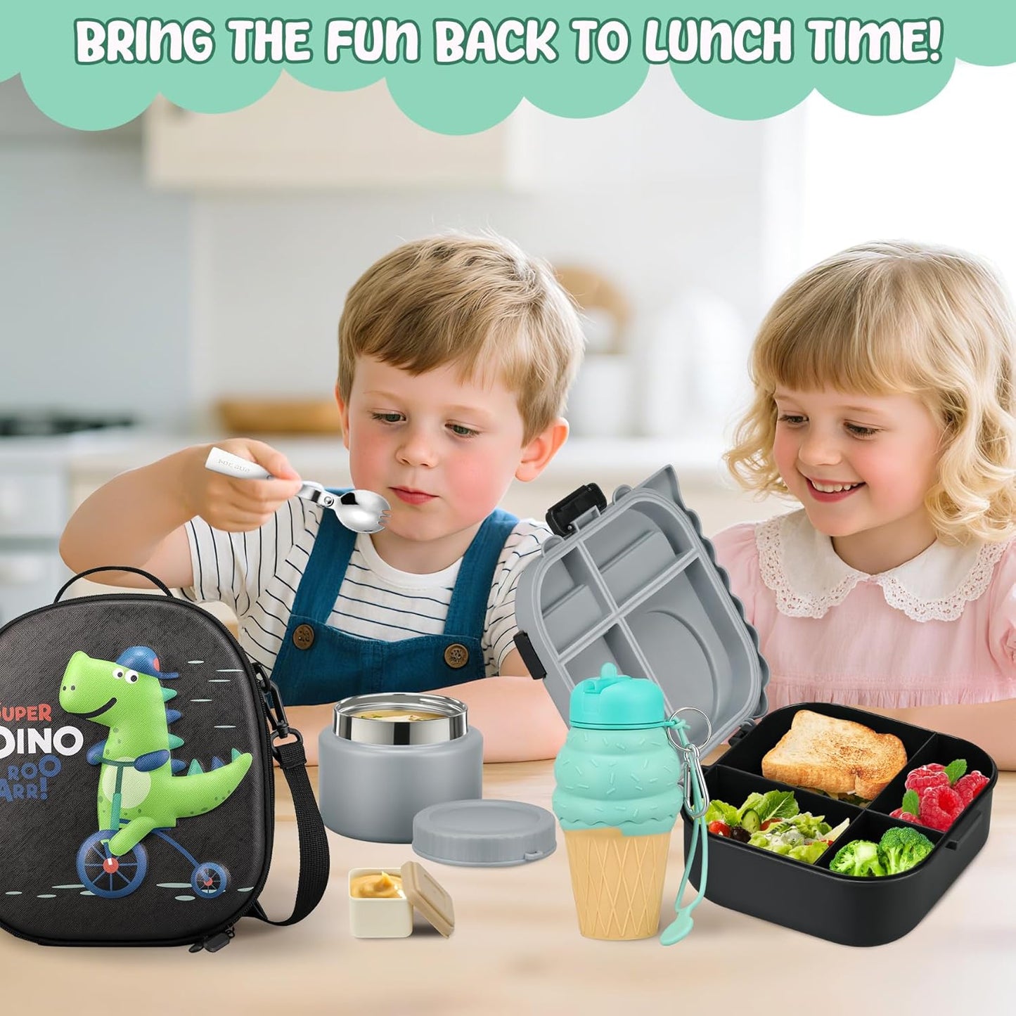 Lunch Box Kids, Leak Proof 5 Compartment Bento Box for Kids, 13oz Thermo for Hot Food Kids Lunch Box,Hot Lunch Box for School Travel