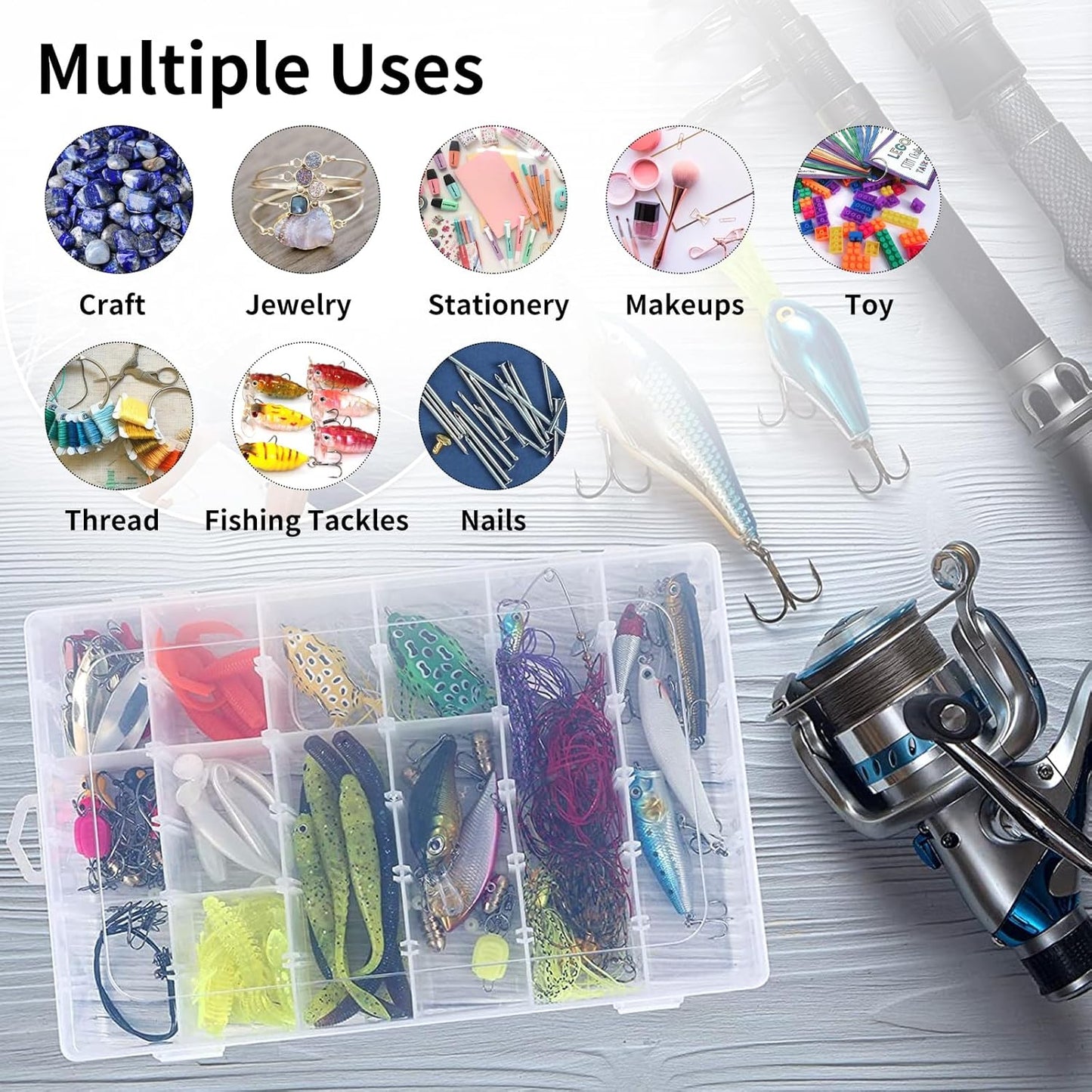 2 Pack Clear Bead Organizer Tackle Box with Adjustable Dividers for Jewelry Art Craft Containers 36 Grids Compartment with 5 Sheets Label Stickers