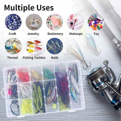 2 Pack Clear Bead Organizer Tackle Box with Adjustable Dividers for Jewelry Art Craft Containers 36 Grids Compartment with 5 Sheets Label Stickers