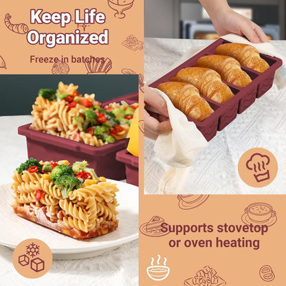 Doasuwish Silicone Freezer Molds for Soup with Lid – 1-Cup Soup Container Style Ice Cube Trays for Freezer, Meal Prep & Food Storage, Freeze 250mL/125mL Portions – 2 Pack