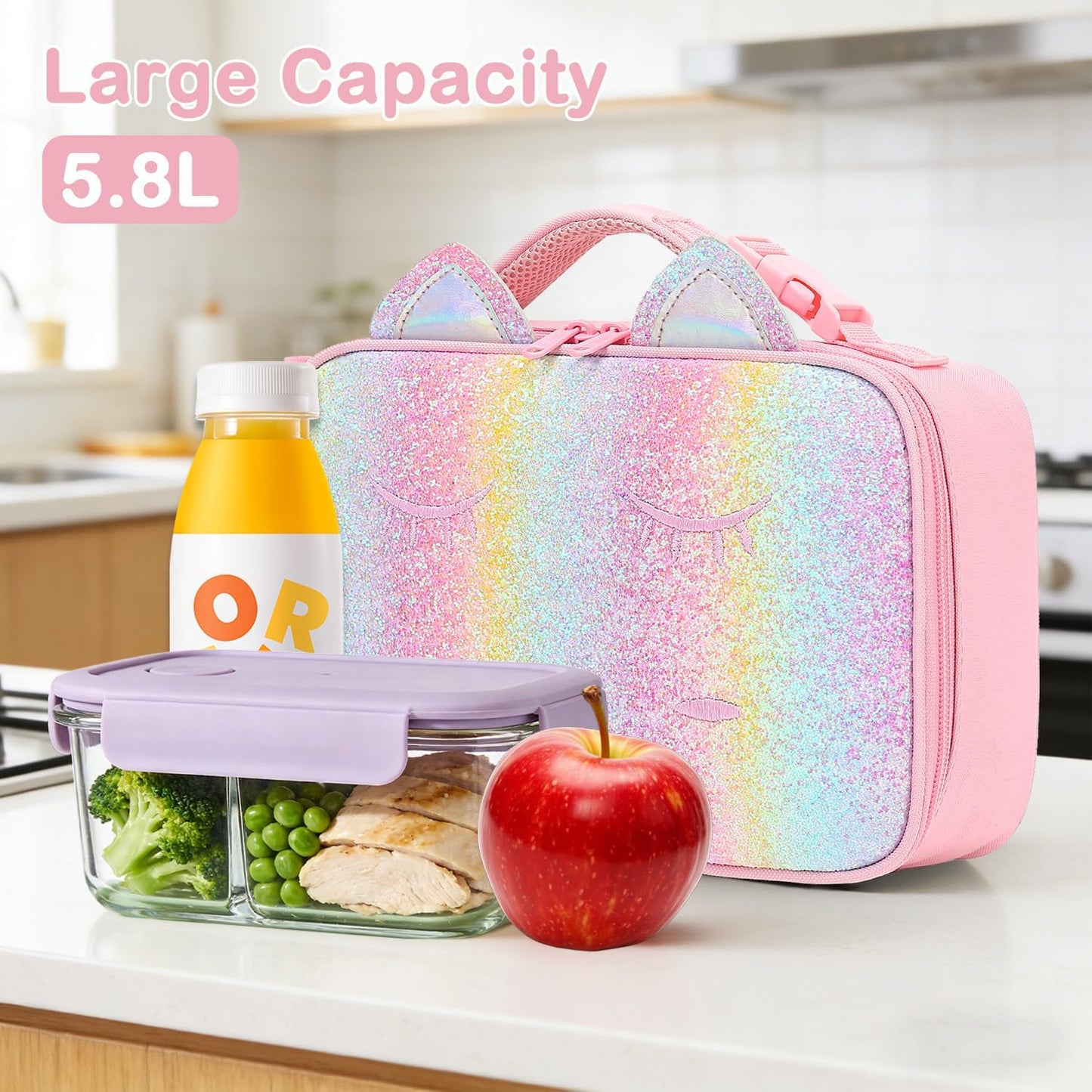 FlowFly Kids Lunch box Insulated Soft Bag Mini Cooler Back to School Thermal Meal Tote Kit for Girls, Boys, Black