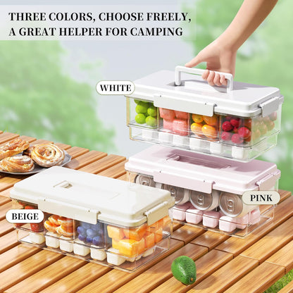 MANO 2pack Chilled Condiment Caddy with Lid Iced Snackle Box Container for Fruit Veggie Serving Tray with Handle Divided Garnish Tray Server Outdoor Camping Picnic Fridge Storage white&beige