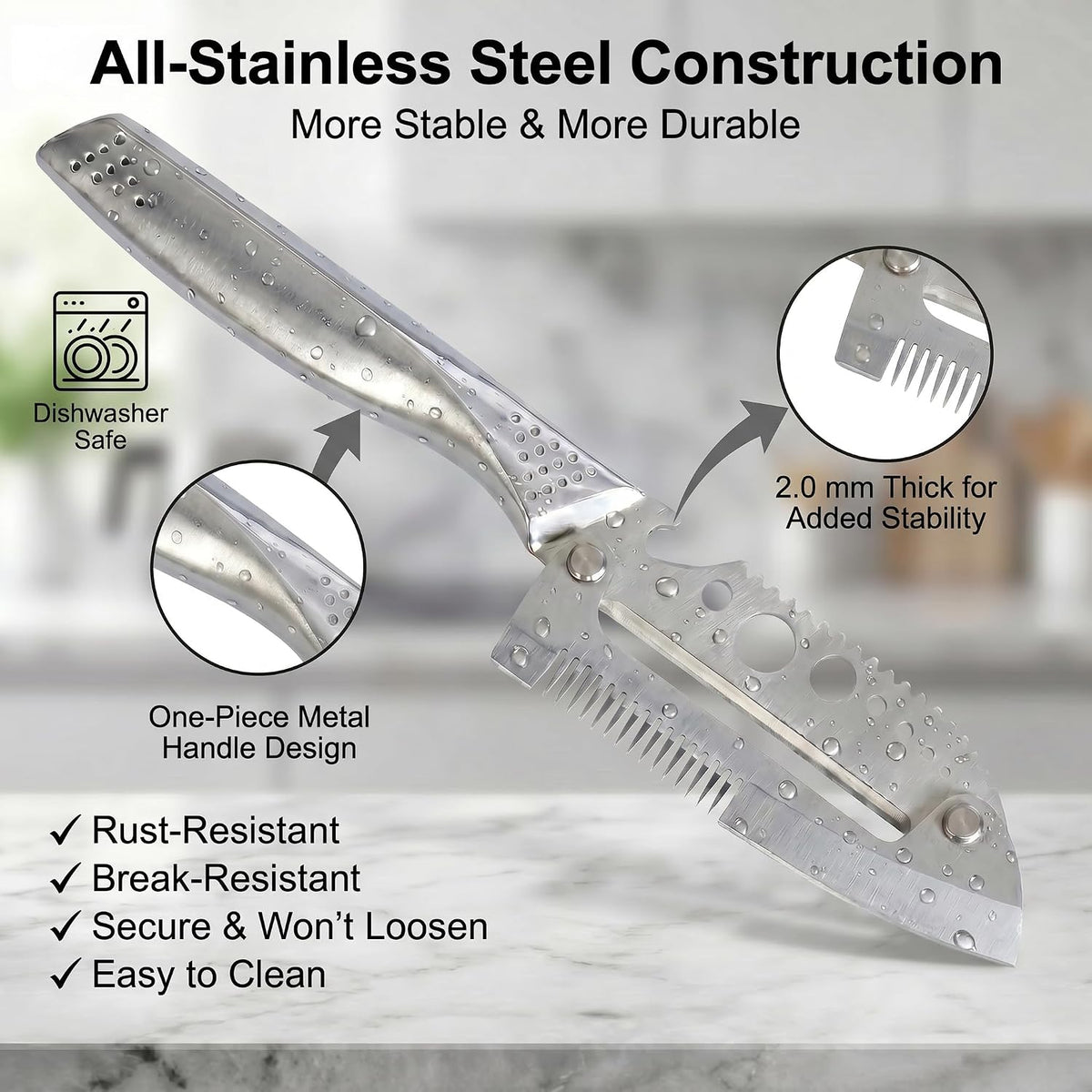 7-in-1 Stainless Steel Vegetable Peeler Shredder, Multi Function Julienne Peeler for Kitchen, Potato Peeler with Scallion Shredder, Herb Stripper, Fish Scaler, Bottle Opener