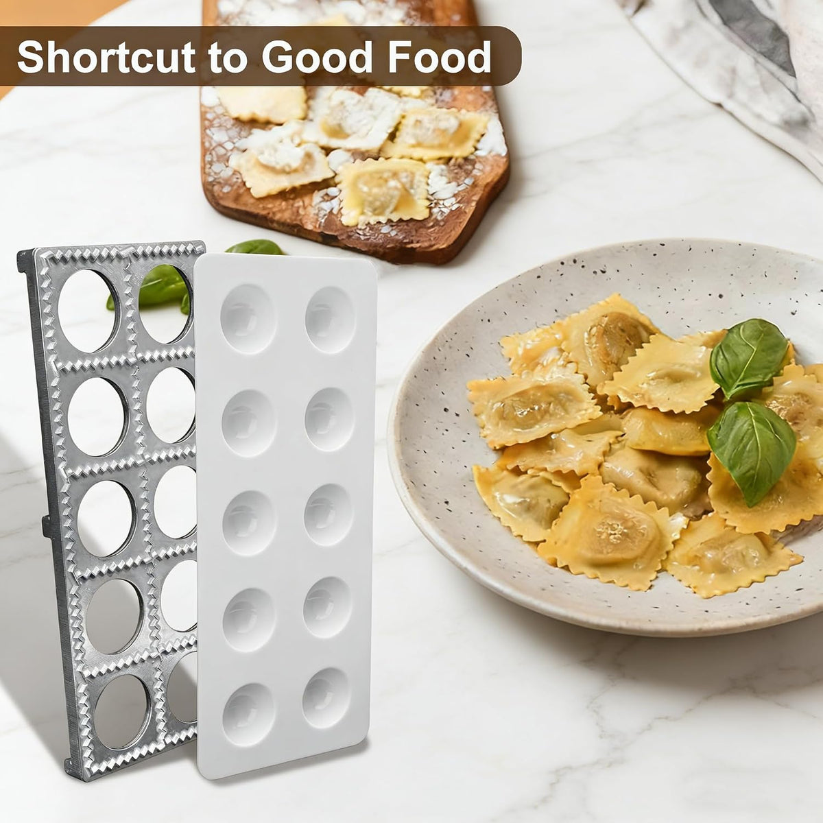 10 Piece Ravioli Cutter Set with Press Molds, Pasta Tools & Rolling Pin