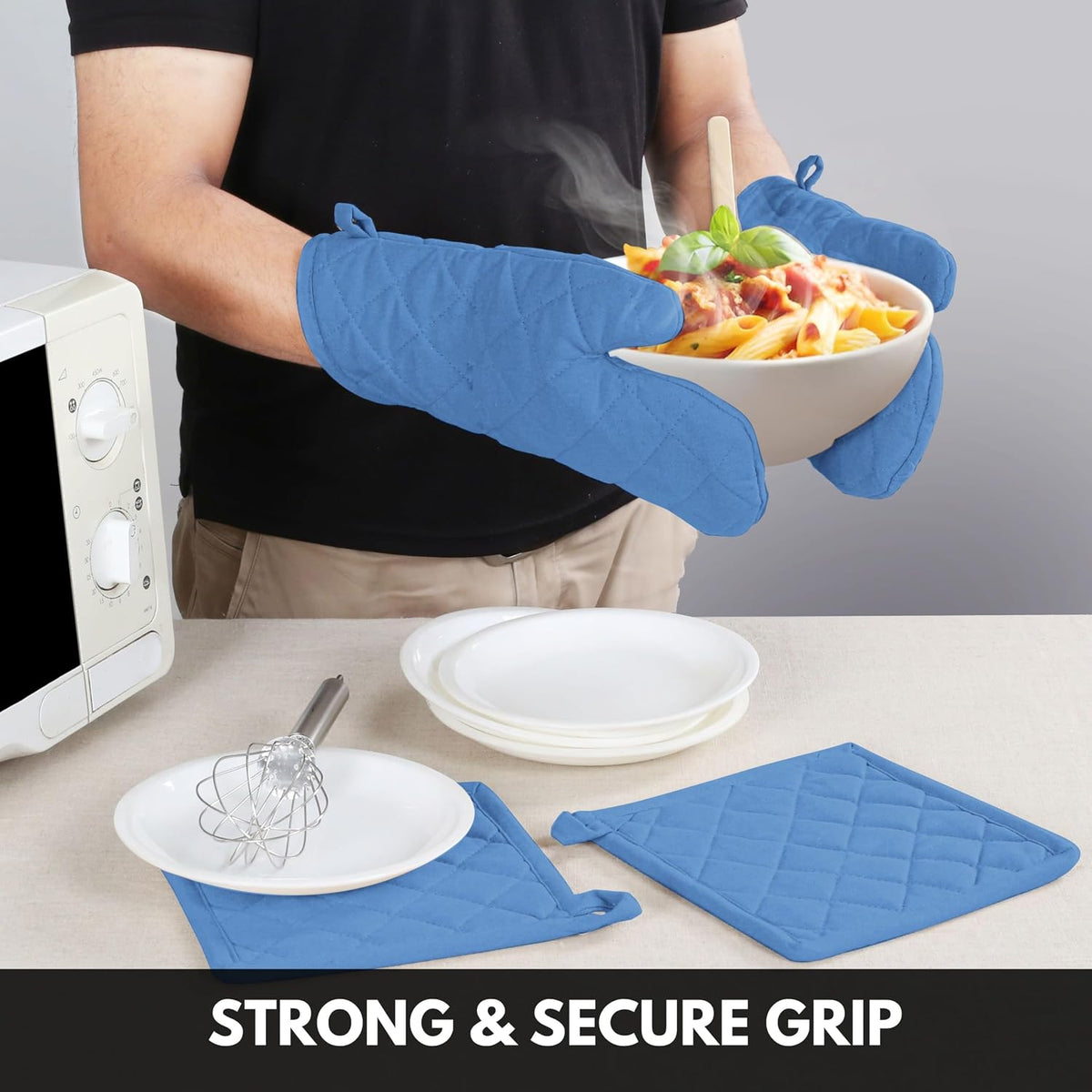 Oven Mitt (7"x13") & Pot Holder (8"x8") 100% Cotton Set of Heat Resistant Oven Gloves & Hot Pads for Gifts, BBQ, Cooking, Baking, Thanksgiving - Mustard Yellow