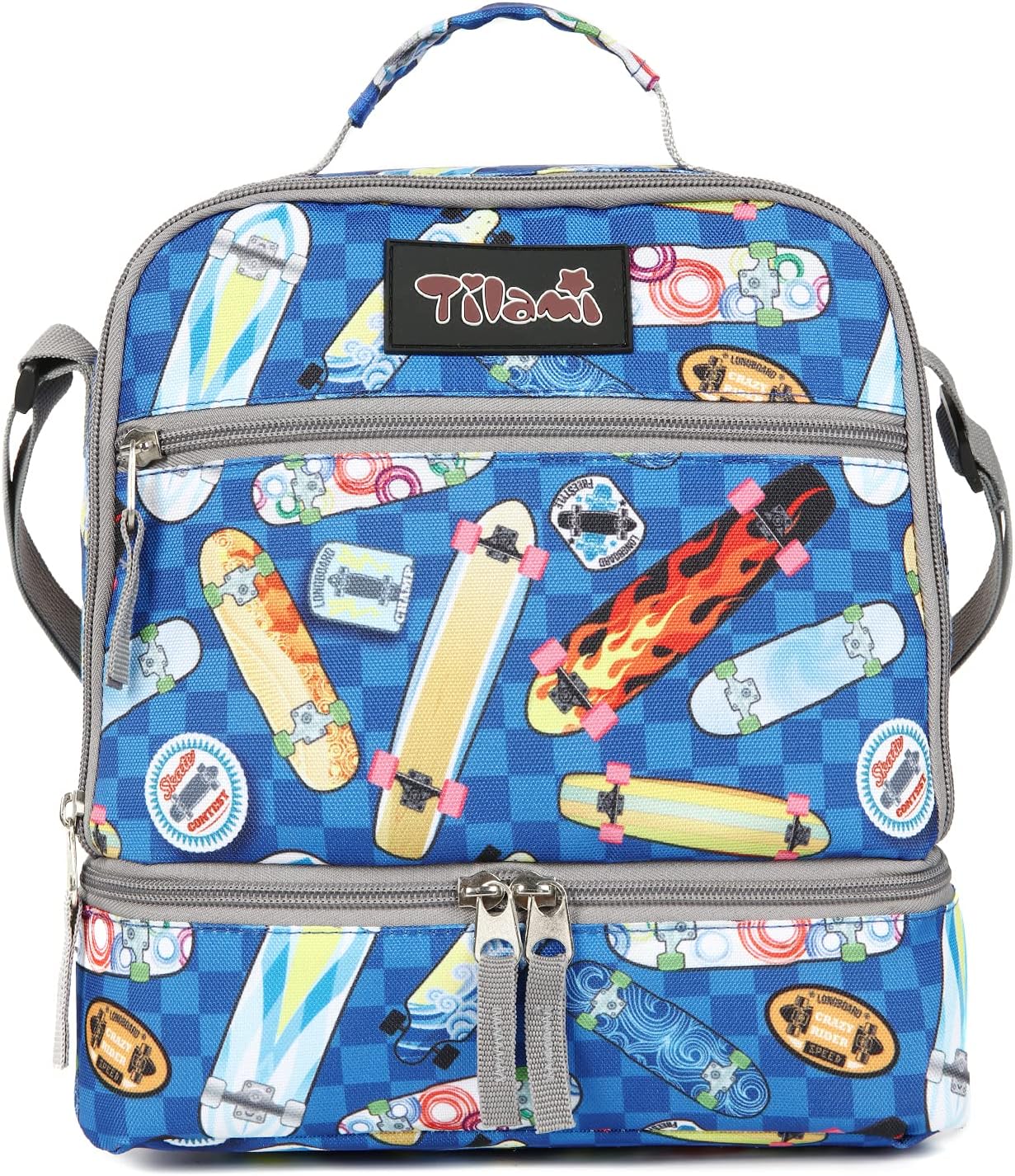 Tilami Lunch Bags Insulated Adjustable Strap Zipper, Two Compartments Cooler Bags, Bento Bags for Kids Toddlers (Blue)