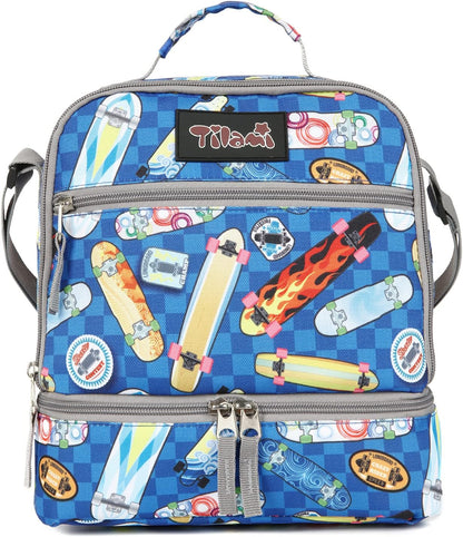 Tilami Lunch Bags Insulated Adjustable Strap Zipper, Two Compartments Cooler Bags, Bento Bags for Kids Toddlers (Blue)