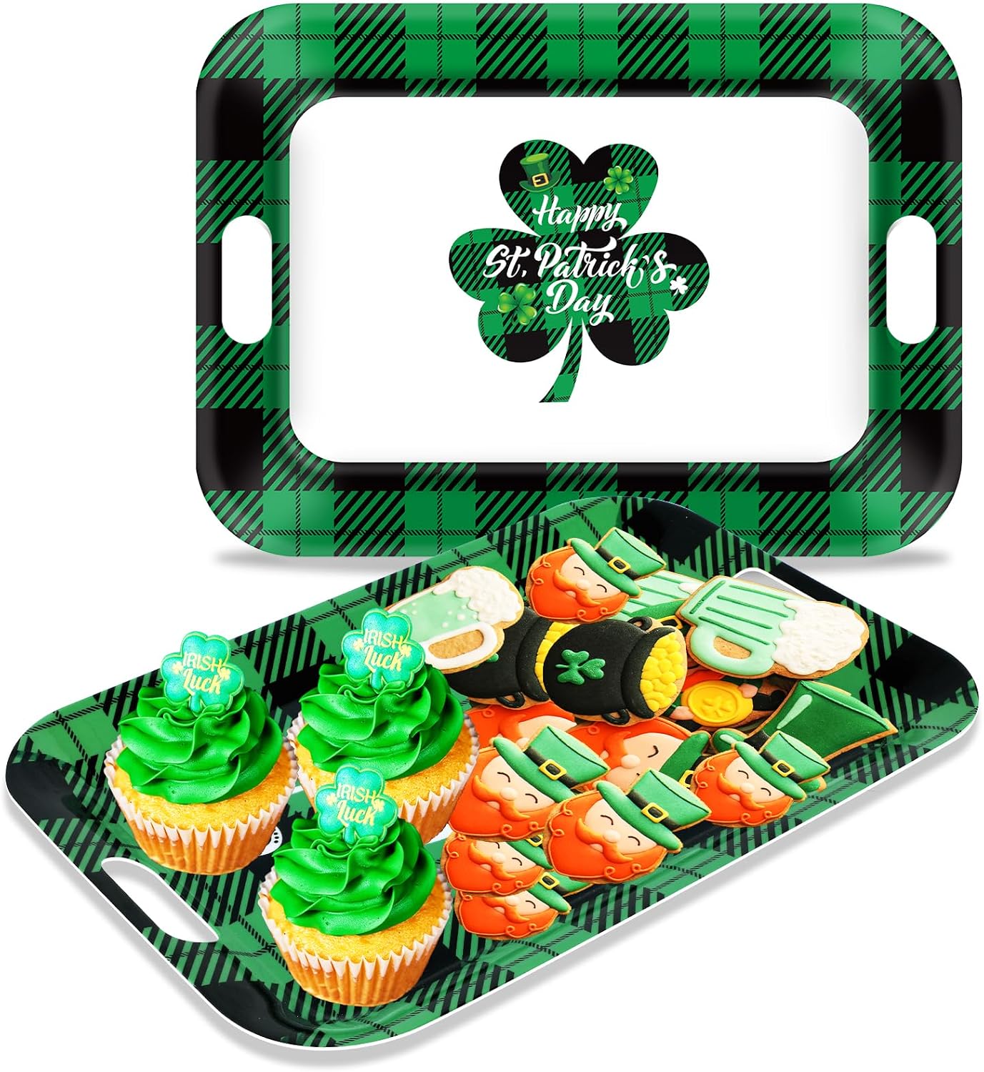 2Pcs Winter Serving Trays 16.1 x 11.1 Inch Large Melamine Christmas Trays Platters with Handles Rectangular Snowflake Melamine Dish for Serving Food Outdoor Dinner Dessert Plates Party Decorations