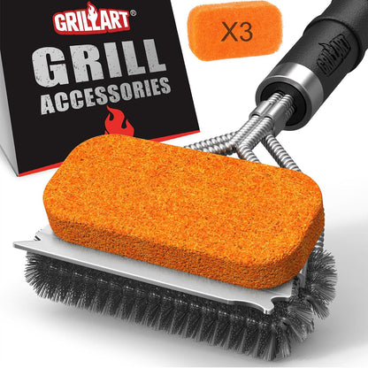 GRILLART Grill Brush [Bristle Free Pad & Wire] Combined BBQ Brush, Safe & Powerful Grill Cleaning Brush - 18" Grill Cleaner Brush Scrubber for Gas/Porcelain/Charbroil Grates – Gifts for Men/Dad