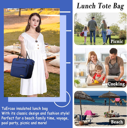 TuErCao Small Lunch Bag Lightweight Insulated Lunch Box for Women Work Portable Soft Cooler for Picnic Travel Road Trips, Loncheras para Mujer, Black