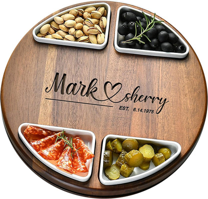 Shanik Acacia Wood Lazy Susan Cheese Board Set – Rotating Charcuterie Platter, Elegant Serving Tray for Appetizers, Snacks, Parties & Weddings