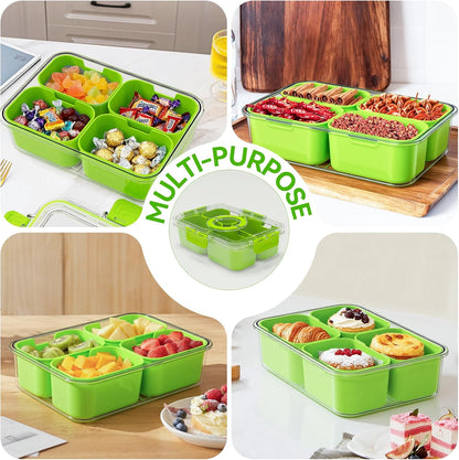 Snackle Box Container,2 Pack Divided Clear Snack Box Serving Tray with Lid and Handle,Charcuterie Board with Lid, Snack Organizer for Beach Picnic, Refrigerator Fresh, Party, Holidays and Travel