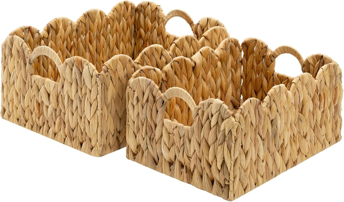GRANNY SAYS Wicker Storage Baskets for Shelves, Water Hyacinth Basket with Scalloped Edge, Storage Wicker Baskets for Pantry, Large, 2-Pack