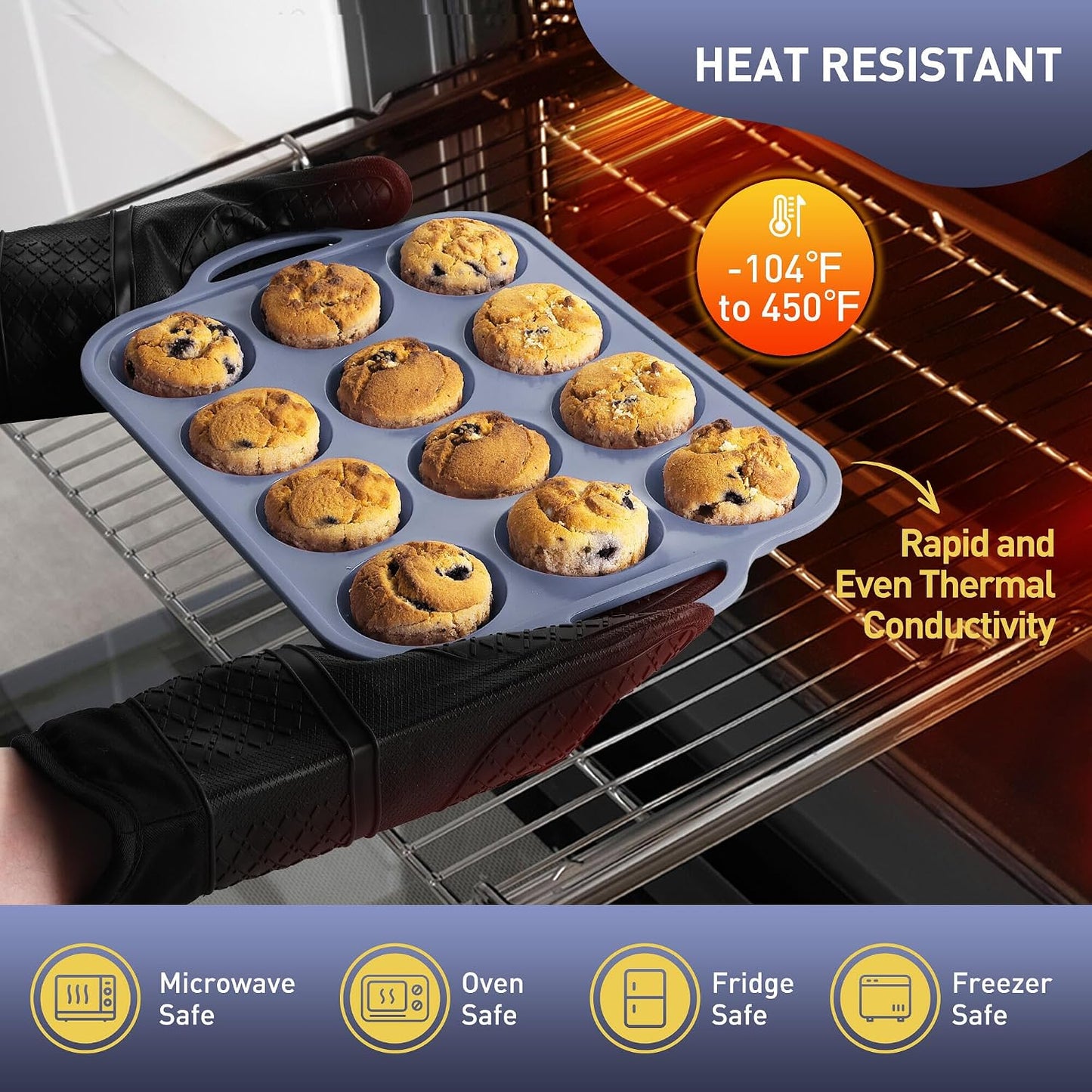 2 Packs 12 Cups Silicone Muffin Pan for Baking with Metal Reinforced Frame Regular Size Cupcake Pan Tray Egg Bites Silicone Cookie Molds Muffin Tin Tart Pans Sheet Set for Oven Dishwasher Safe
