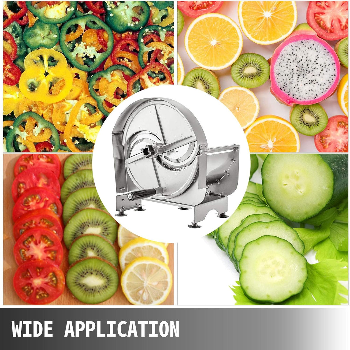 VEVOR Manual Vegetable Fruit Slicer, 0-0.5"/0-12mm Thickness Adjustable Commercial Slicer Machine, Stainless Steel Food Cutter Slicing Machine with 2 Spare Blades, for Potato, Cucumber, Lemon, Tomato