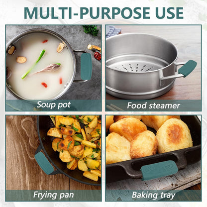 2Pcs Silicone Pot Handle Covers with Buttons, Heat Resistant Cast Iron Pot Assist Handle Covers, Non Slip Silicone Pot Holders, Reusable Hot Pot Grip Handle Sleeves (Gray)