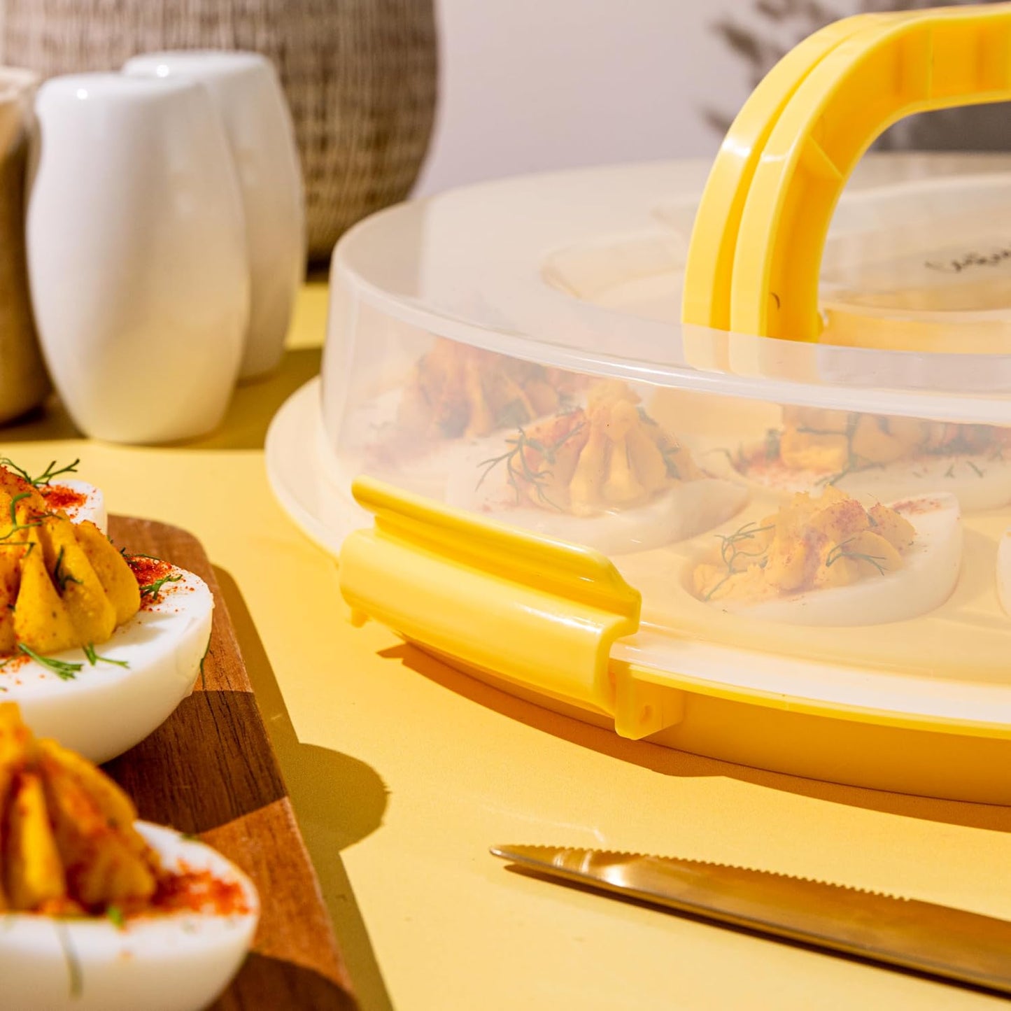 Deviled Egg Containers with Lid & Handles, 22-Count Portable Carrier, Dishwasher Safe Tray, Refrigerator Storage, High-Capacity Trays Deviled Egg Holder - Blue