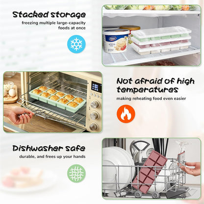 3-Pack Silicone Freezer Trays with Lid,2 Large 2-Cup(500ml)&4 Medium 1-Cup(250ml)&6 Small 1/2-Cup(125ml) Soup Freezer Container Molds,Ice Cube Tray For Meal Prep&Freezing Soup,Stews,Sauces