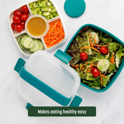 Goodful Stackable Lunch Box Container, Bento Style Food Storage with Removeable Compartments for Sandwich, Snacks, Toppings & Dressing, Leak-Proof and Made without BPA, 56-Ounce, Blue