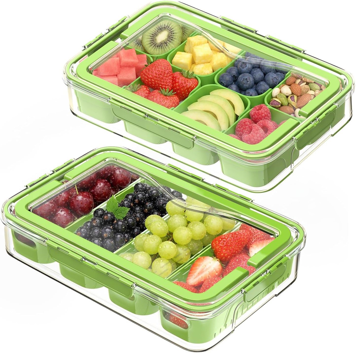 2 Pack Box Charcuterie Container with Dividers 12 Compartments,Snackle Boxes Food Storage, Bento Box Adult, Large Portable Divided Snackle Organizer with Lid & Handle, Stackable Food Containers(White)