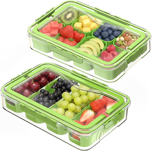 2 Pack Box Charcuterie Container with Dividers 12 Compartments,Snackle Boxes Food Storage, Bento Box Adult, Large Portable Divided Snackle Organizer with Lid & Handle, Stackable Food Containers(White)