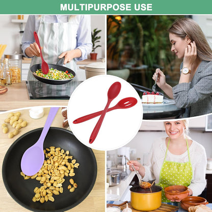 M METERXITY 2-Pack Silicone Cooking Spoons, 10.6" Mixing Nonstick Slotted and Solid Serving Spoons, Heat Resistant Utensils for Kitchen/Cooking/Baking/Stirring