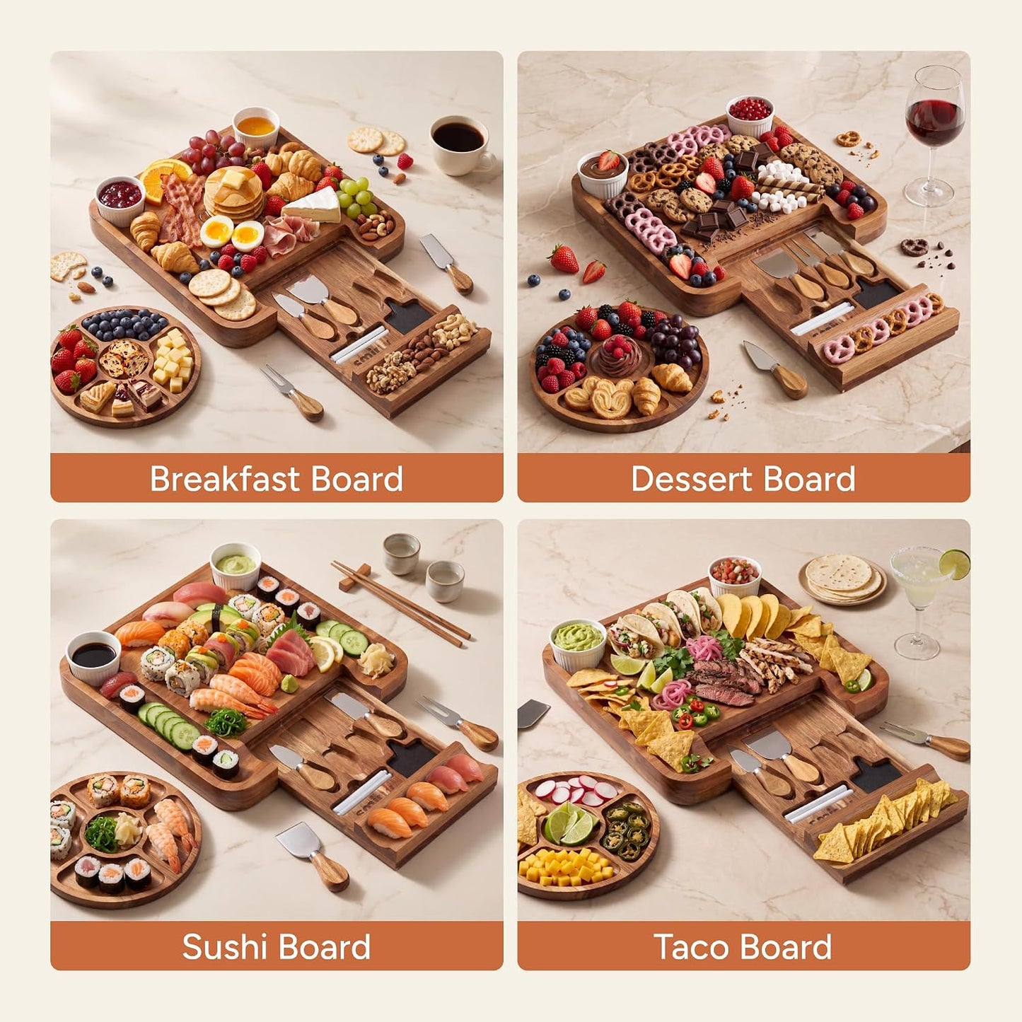 SMIRLY Charcuterie Large Bamboo Cheese Board Set for Serving - House Warming Gifts for New Home, Wedding, Bridal Shower & Birthday, for Women