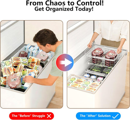 Freezer Organizer Bins, 6-Pack for Chest Freezers | Stackable & Expandable Storage Container with Handles | White Foldable Baskets for 10-20 Cu. Ft. | for Sorting Frozen Meats