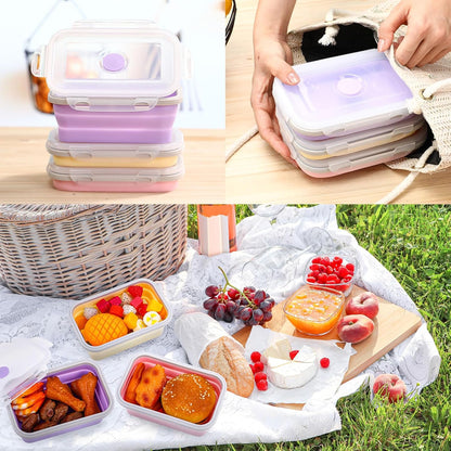 Mifoci 6 Pcs Silicone Containers for Food Collapsible Food Storage Containers with Airtight Lids Stacking Leftover Foods Storage Lunch Box for Freezer Microwave Dishwasher Safe(Morandi,18.6 oz)