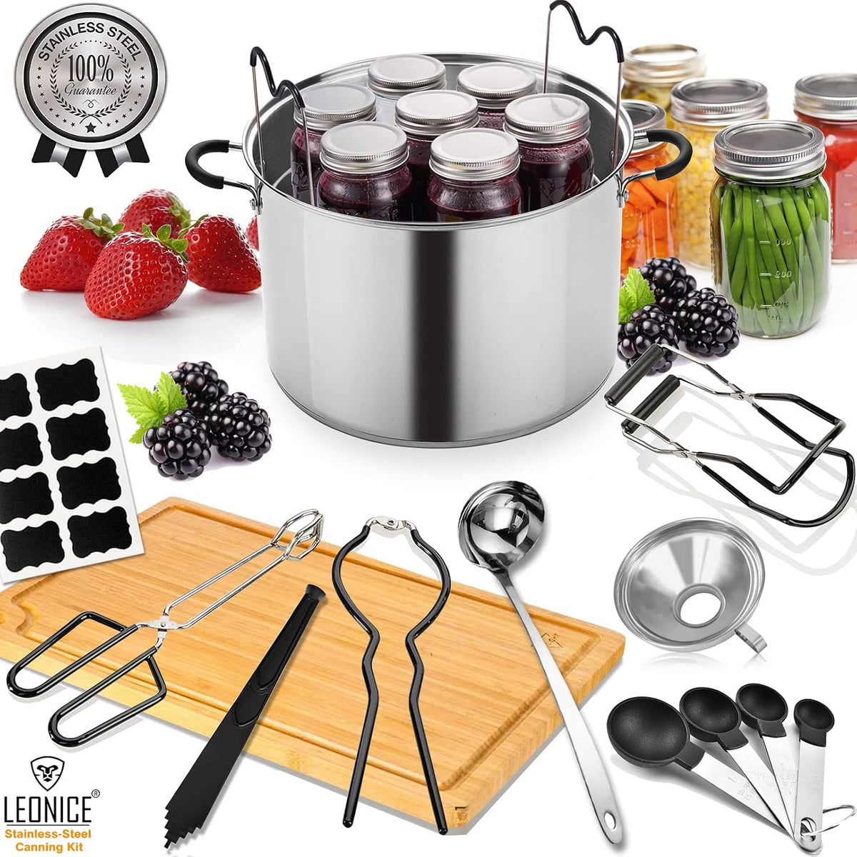 LEONICE Canning Supplies Starter Kit with Rack, Canner Essential Tools