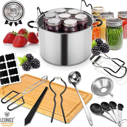 LEONICE Canning Supplies Starter Kit with Rack, Canner Essential Tools