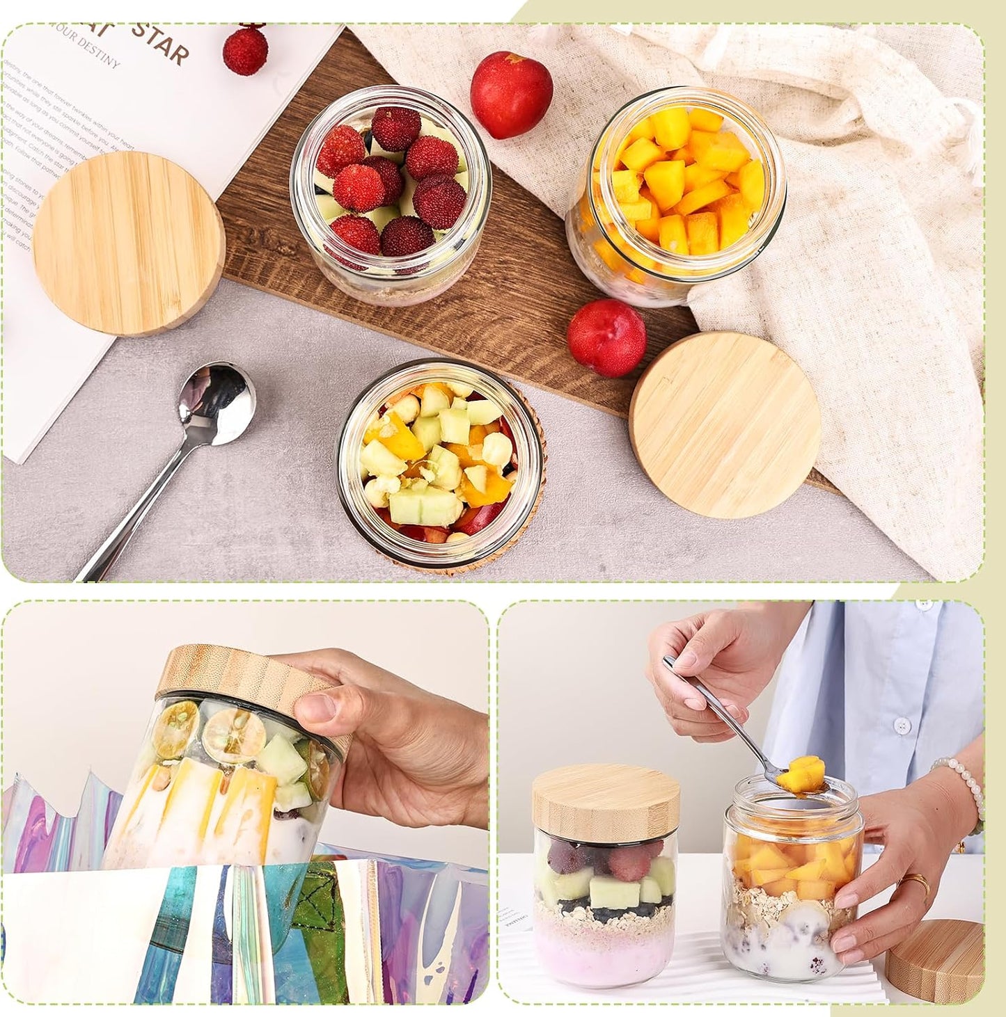 8-Piece 36oz Glass Meal Prep Container Set Clear Glass Food Storage Containers Set, Airtight Food Storage Containers for Coffee, Sugar, Flour, Spices, BPA-Free