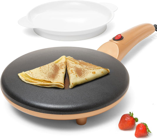 Moss & Stone Gold Electric Crepe Maker, 8" Portable Nonstick Crepe Pan