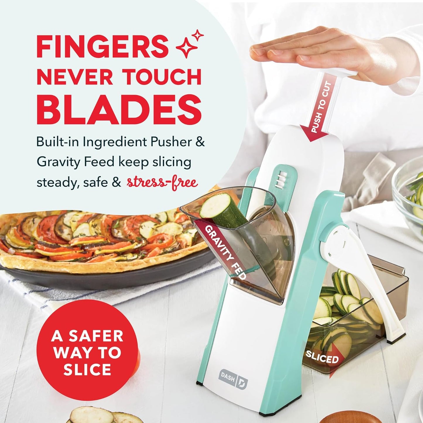 Dash Safe Slice® Mandoline - Compact, Foldable Food Slicer - Slice, Dice, Julienne & More - Perfect for Quick Food Prep - Recipe Guide Included - Cool Grey