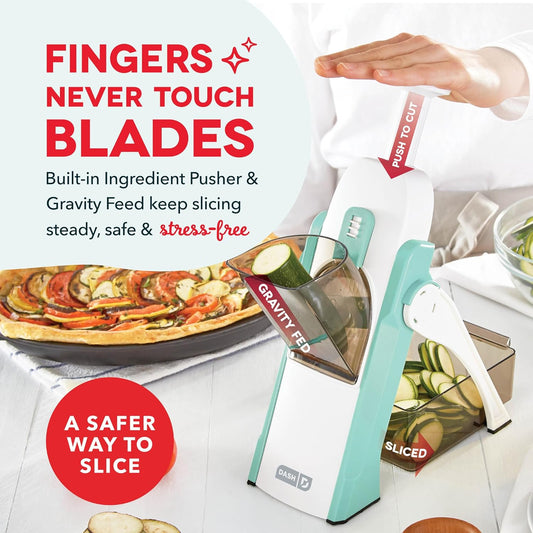 Dash Safe Slice® Mandoline - Compact, Foldable Food Slicer - Slice, Dice, Julienne & More - Perfect for Quick Food Prep - Recipe Guide Included - Cool Grey