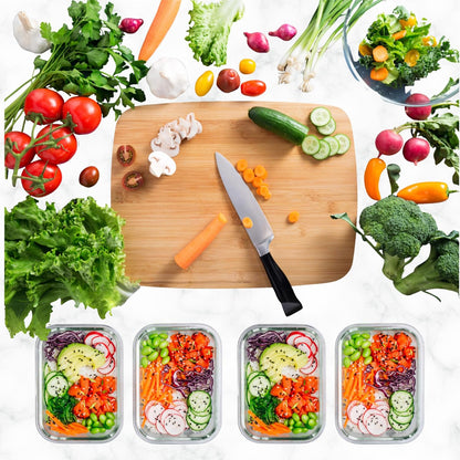 ECOBERI Glass Meal Prep Containers with Silicone Sleeves, 3 Piece 4.5 Cup Set, Borosilicate Glass Food Storage with Leak-Resistant Lids, Oven, Microwave, Freezer and Dishwasher Safe