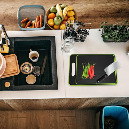 VICASKY Double-sided Cutting Board Mat for Meat and Vegetables, Anti-skid Thawing and Kneading Board, Black-green Square Chopping Panel for Kitchen Food Prep
