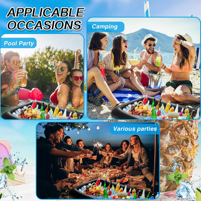 Leitee Inflatable Serving Bar with Drain Plug 52 x 24 x 5'' Inflatable Ice Serving Buffet Bar for Party Food Cooler Buffet Drink(Black,Basic Style)