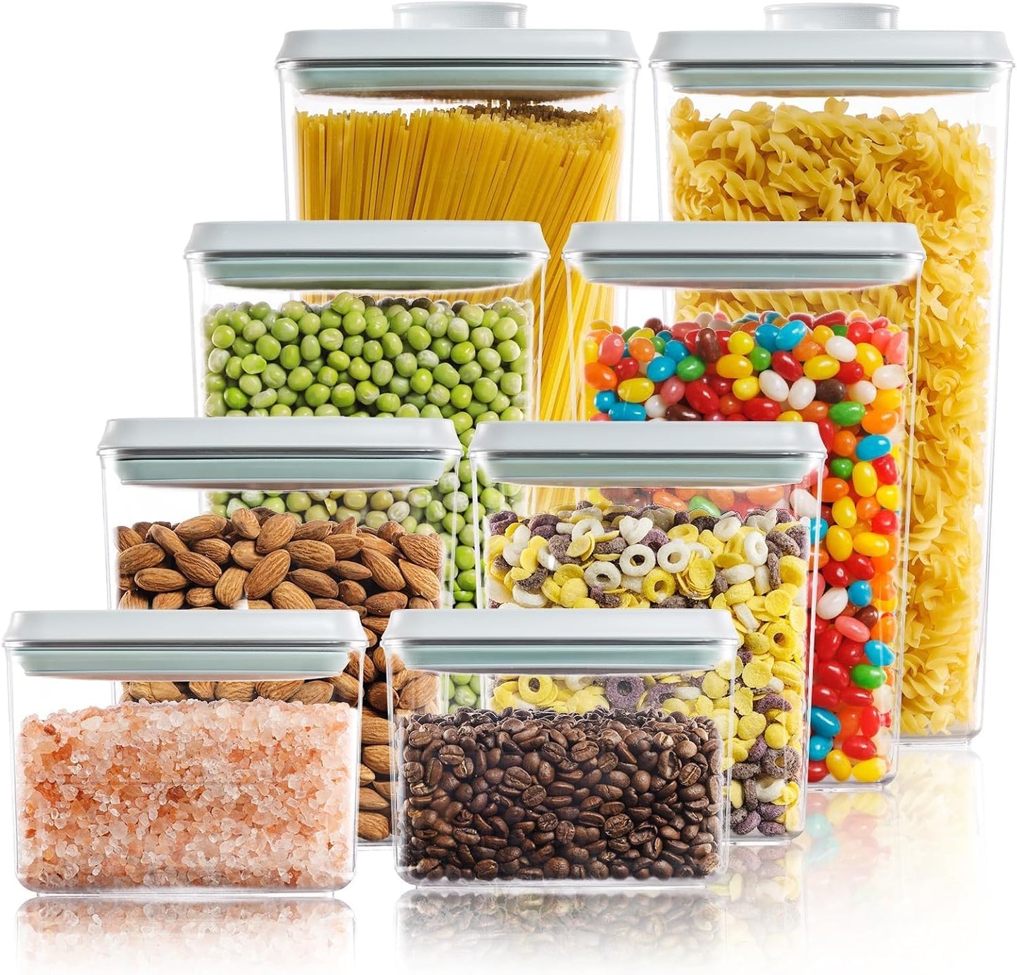 Airtight Food Storage Containers, 4-Piece Set, 1.3-3.5 Qt, Pop-Top Lids | Clear Stackable Pantry Jars for Flour, Sugar, Cereal, Oats, Pasta, Snacks, Baking Ingredients and Small Kitchen Organization