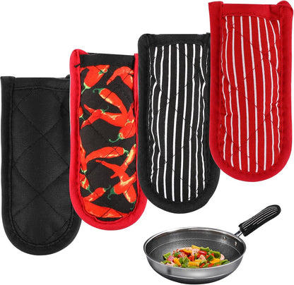 4 Pieces Hot Handle Covers Heat Resistant Pot Sleeve Grip Cotton Cast Iron Skillet Handle Covers Non-Slip Machine Washable Handle Mitts for Baking Cooking BBQ Kitchen Cookwares