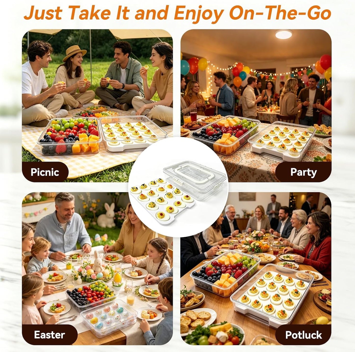 Original Deviled Egg Carrier Storage Container With Lid & Handle (White) | Removable Deviled Egg Platter, 16 Extra-Deep Egg Wells, BPA-Free Thick Plastic, Portable Tray for Easter Potluck Party Picnic